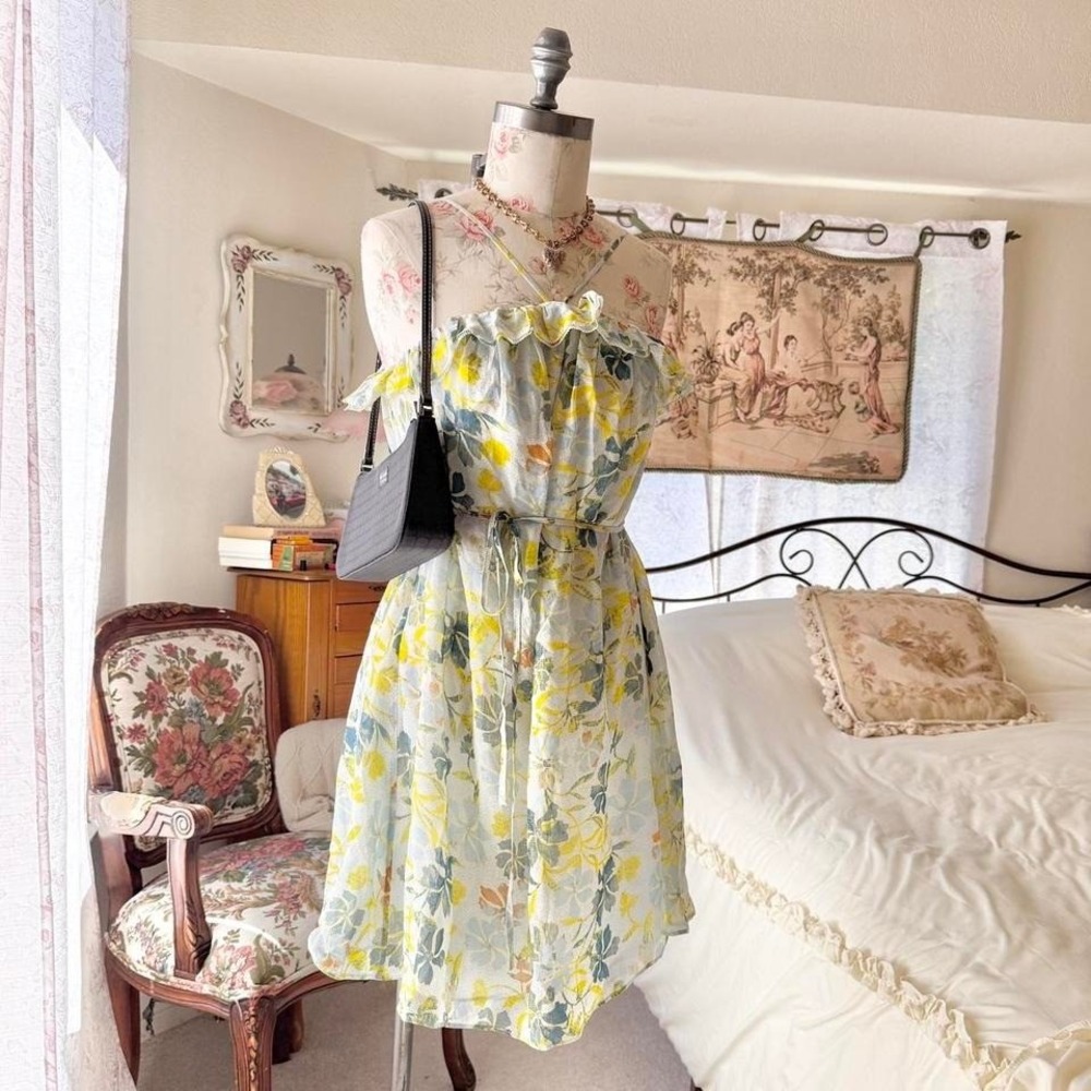 y2k‎ floral silk dress mini summer